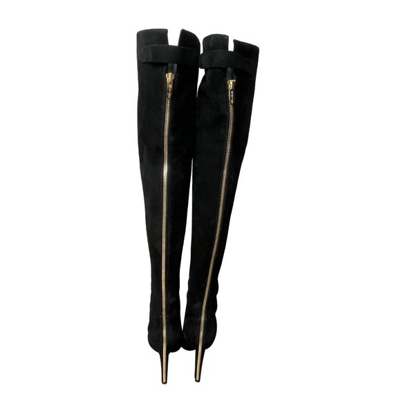 SERGIO ROSSI Black Suede Thigh High Boots - Picture 9 of 10